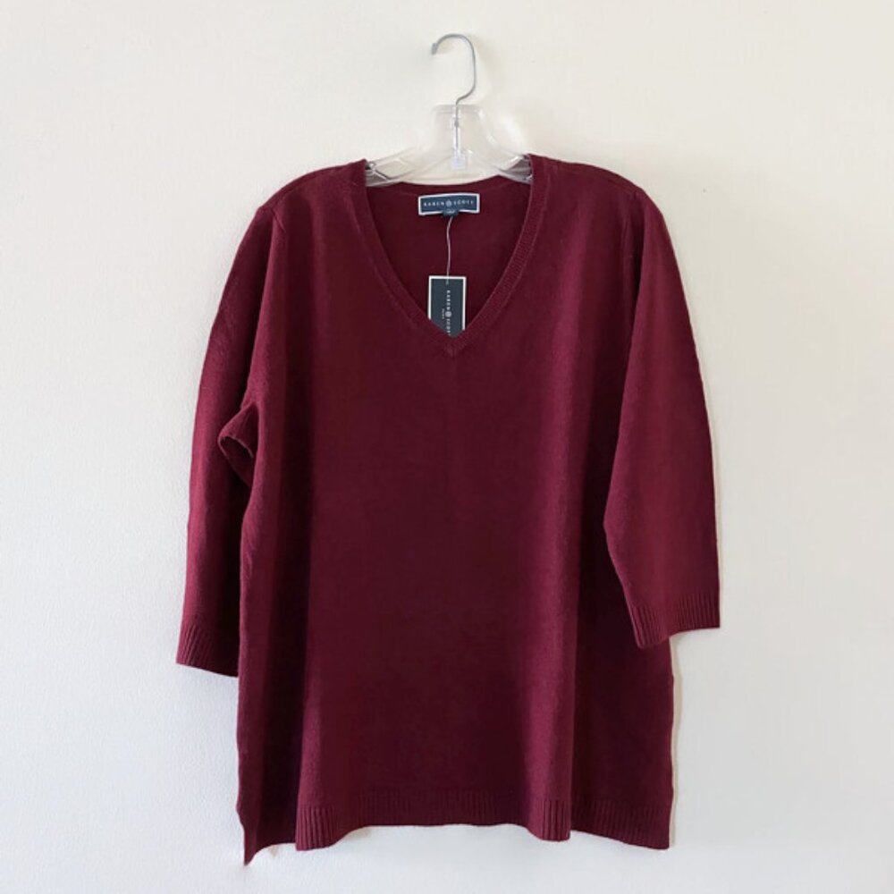 Karen Scott Soft and cozy sweater, V neck blouse ✿